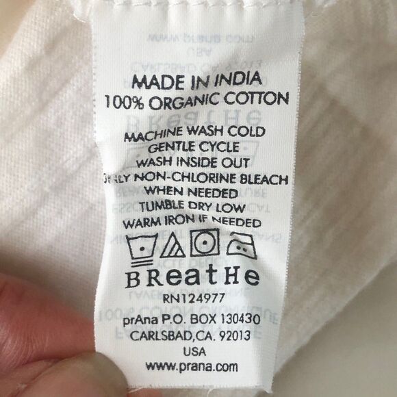 prAna Women’s Round Neck 2 Button L/S White Top Organic Cotton Tag Size Medium - Picture 13 of 14